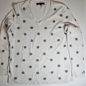 Tommy‎ Hilfiger Womens Sweater Size Large White Grey Polka Dot Retro Inspired